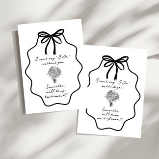 Hand Drawn Bow Floral Bridesmaid Proposal Invitation