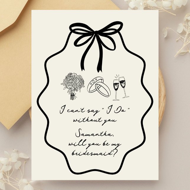 Hand Drawn Bow Floral Bridesmaid Proposal Invitation (Creator Uploaded)