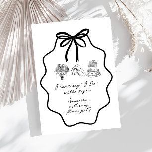 Hand Drawn Bow Floral Flower Girl Proposal Invitation