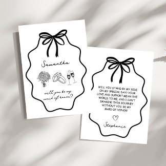 Hand Drawn Bow Floral Maid of Honour Proposal Invitation