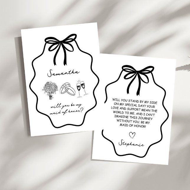 Hand Drawn Bow Floral Maid of Honour Proposal Invitation (Creator Uploaded)