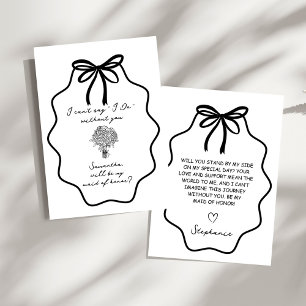 Hand Drawn Bow Floral Maid of Honour Proposal Invitation