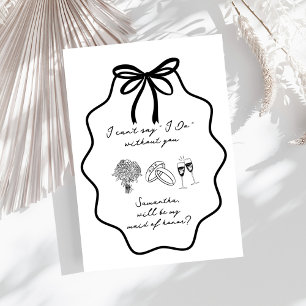 Hand Drawn Bow Floral Maid of Honour Proposal Invitation
