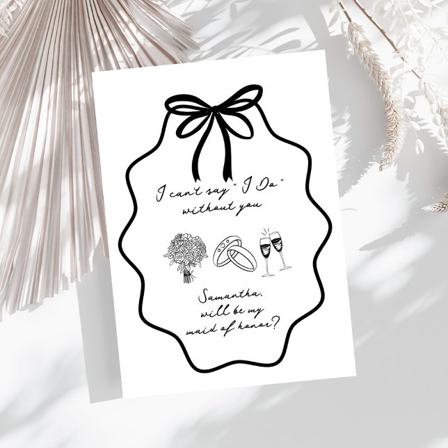 Hand Drawn Bow Floral Maid of Honour Proposal Invitation (Creator Uploaded)