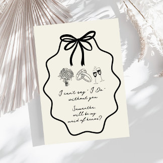 Hand Drawn Bow Floral Maid of Honour Proposal Invitation