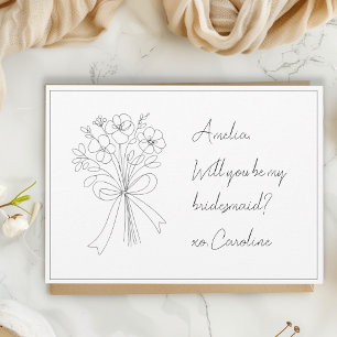 Hand-drawn bow & flower bridesmaid proposal card