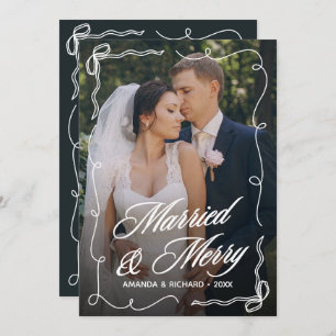 Hand Drawn Bow Frame Married Merry Newlywed Photo Holiday Card