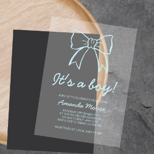 Hand Drawn Bow Minimalist It's A Boy Baby Shower Acrylic Invitations