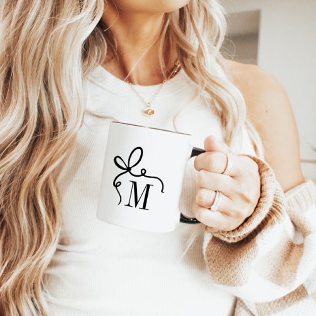 Hand Drawn Bow Monogram Personalised  Mug (Creator Uploaded)