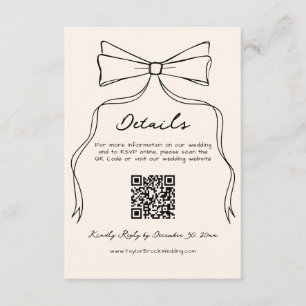 Hand Drawn Bow Old Money Wedding Details Qr Code Enclosure Card