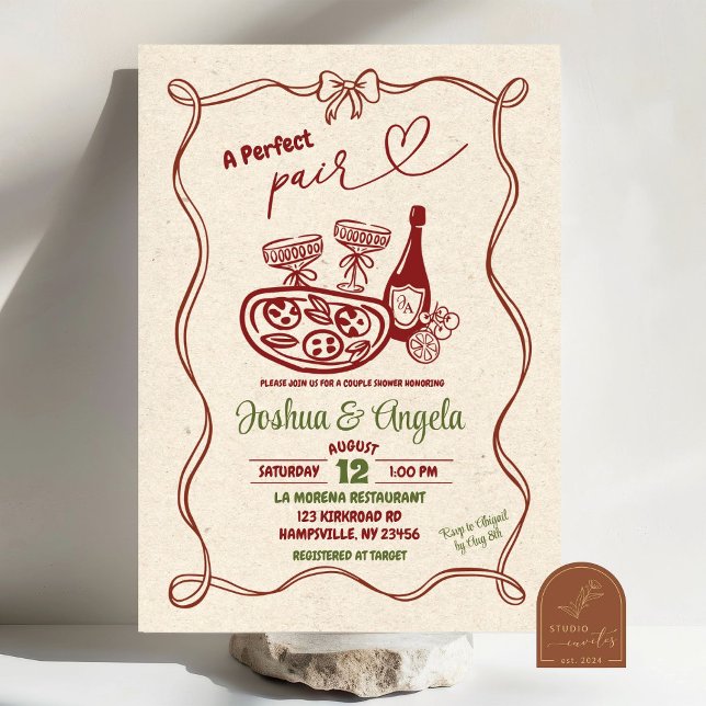 Hand Drawn Bow Perfect Pair Couple Bridal Shower Invitation (Creator Uploaded)