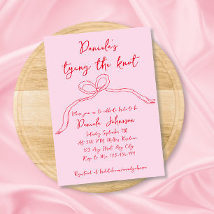 Hand Drawn Bow Pink Tying The Knot Bridal Shower Invitation