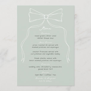 Hand Drawn Bow Sage Green Wedding Menu