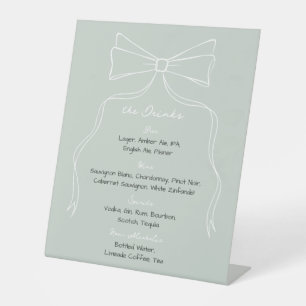 Hand Drawn Bow Sage Green Wedding Signature Drinks Pedestal Sign