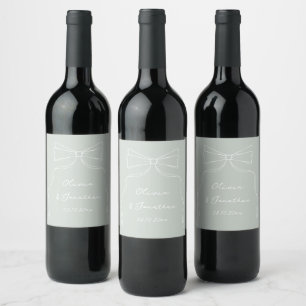 Hand Drawn Bow Sage Green Wedding Wine Label