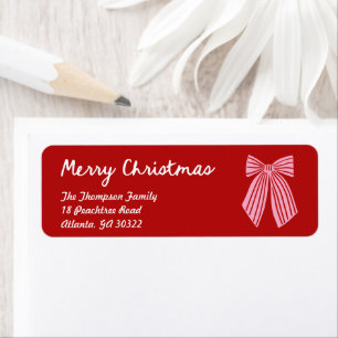 Hand Drawn Bow Trendy Red Christmas Return Address Label