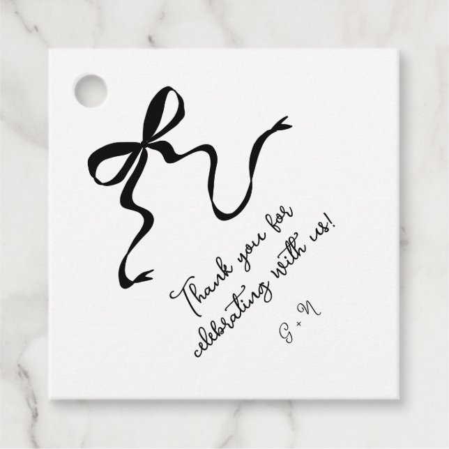 Hand drawn Bow Wedding Favour Tags (Front)