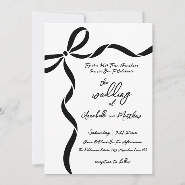 Hand Drawn Bow Whimsical Wedding Invitation (Front)