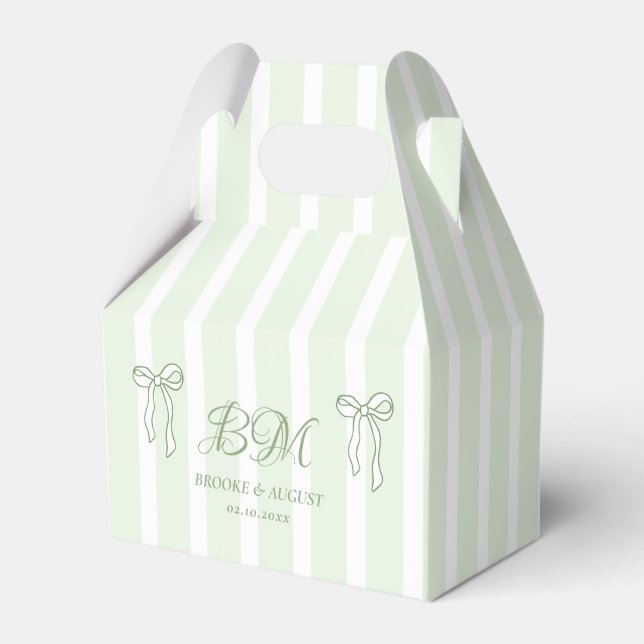 Hand Drawn Bow White and Green Wedding  Favour Box (Front Side)
