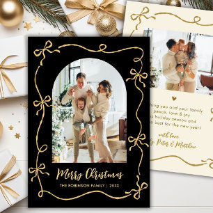 Hand Drawn Bows Arch Photo Merry Christmas Black Holiday Card