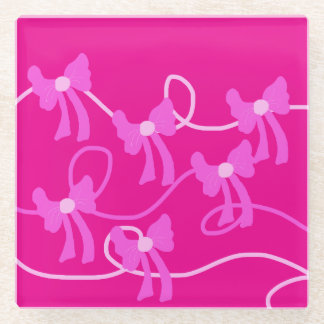 Hand-drawn Bows Pink Yellow Lovers Glass Coaster