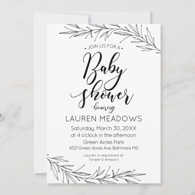 Hand Drawn Branches Baby Shower Invitation (Front)