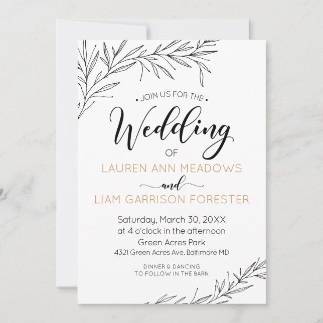 Hand Drawn Branches Wedding Invitation (Front)