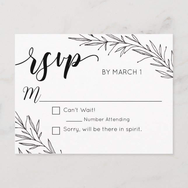 Hand Drawn Branches Wedding Postcard RSVP (Front)