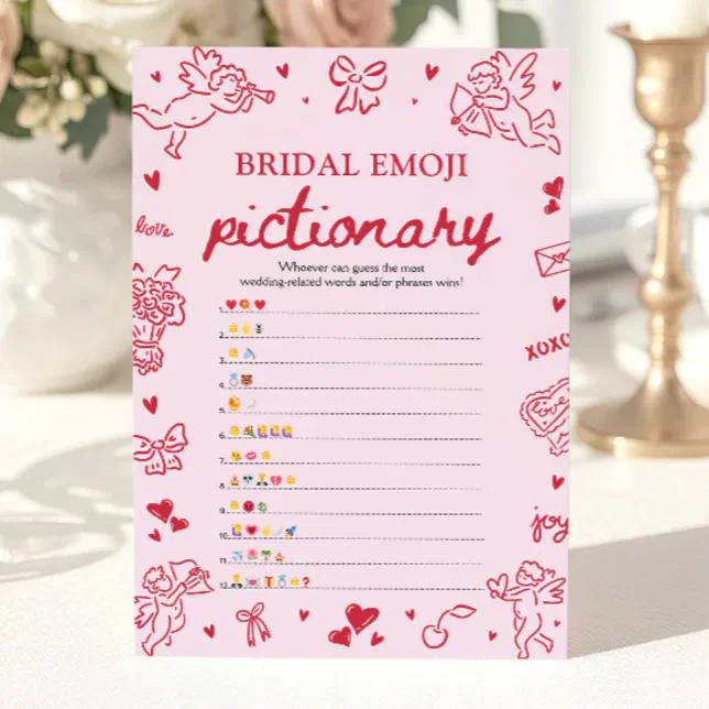 Hand Drawn Bridal Shower Emoji Pictionary Game Invitation | Zazzle