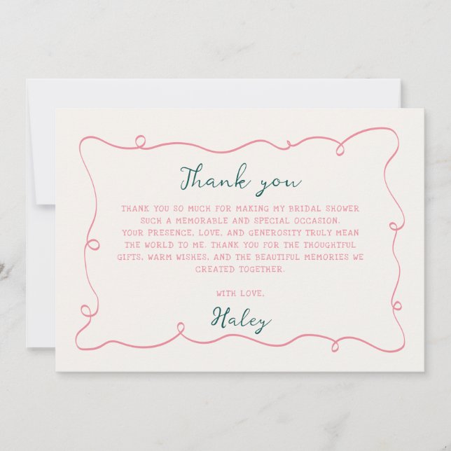 Hand Drawn Bridal Shower  Thank You Card (Front)