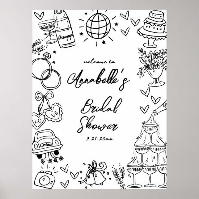 Hand Drawn Bridal Shower Welcome Sign (Front)