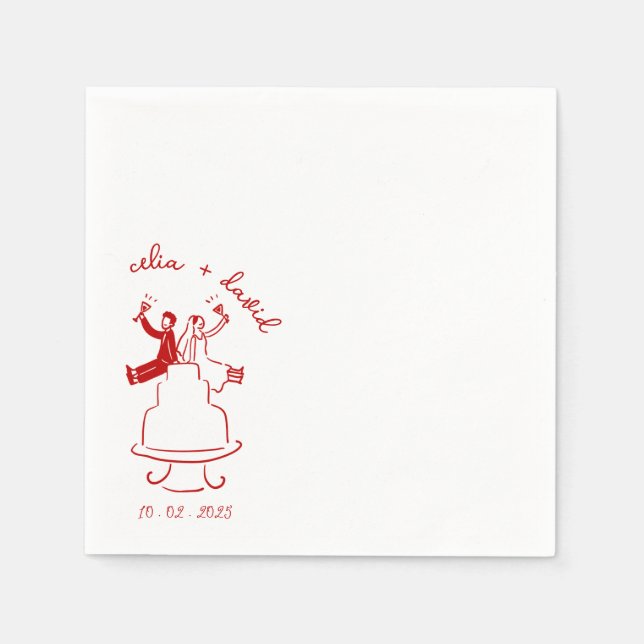 Hand Drawn Bride and Groom wadding Napkin (Front)