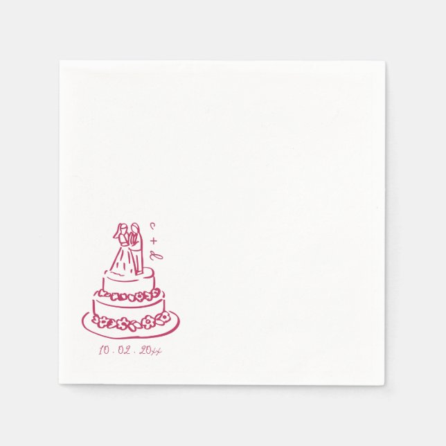Hand Drawn Bride and Groom wadding Napkin (Front)