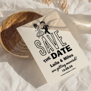 Hand drawn Bride and Groom Wedding Save The Date