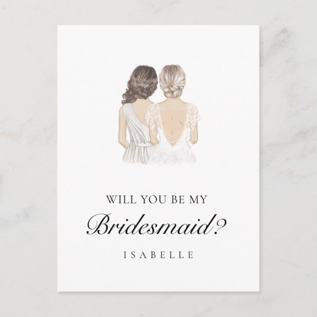 Hand drawn Bridesmaid Proposal Postcard (Front)