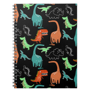hand drawn bright cartoon dinosaur pattern notebook