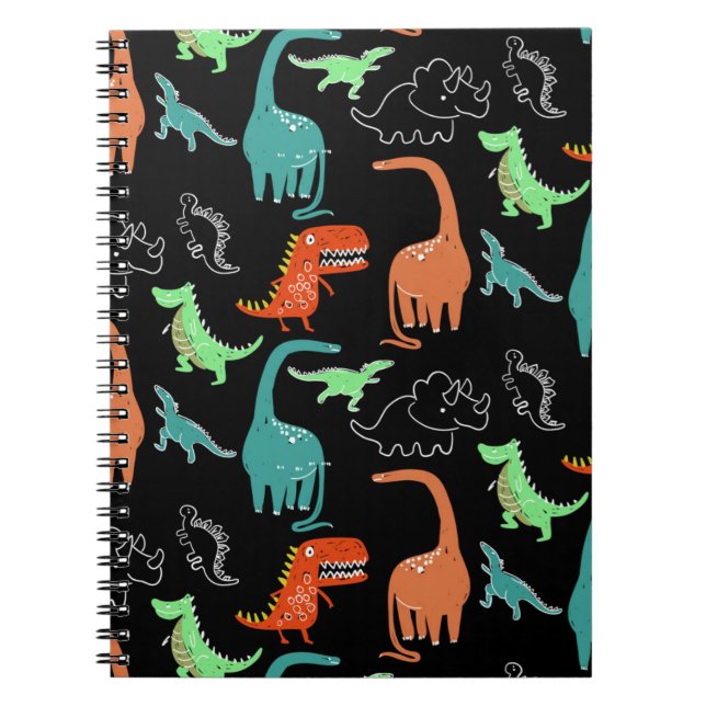 hand drawn bright cartoon dinosaur pattern  notebook (Front)