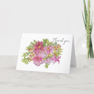 Hand Drawn Bright Pink Floral Bouquet Sketch Thank You Card