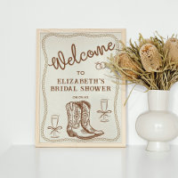 Hand Drawn Brown Cowgirl Western Boots Welcome