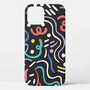 Hand-drawn brush pattern, zigzag lines. iPhone 12 case