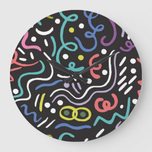 Hand-drawn brush pattern, zigzag lines. large clock