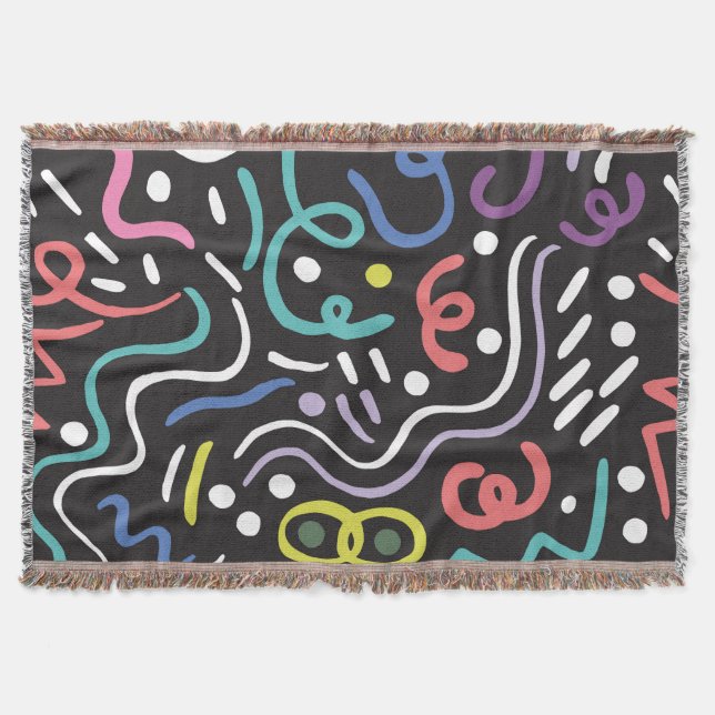 Hand-drawn brush pattern, zigzag lines. throw blanket (Front)