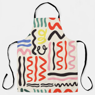 Hand drawn brush pattern, zigzags, lines and curve apron