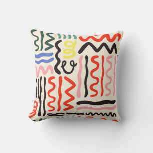 Hand drawn brush pattern, zigzags, lines and curve cushion