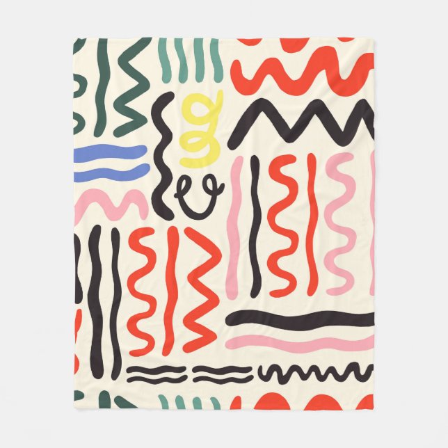 Hand drawn brush pattern, zigzags, lines and curve fleece blanket (Front)