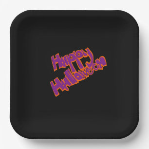 Hand Drawn Bubble Lettering Happy Halloween Paper Plate
