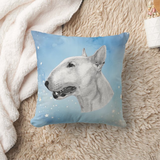 Hand Drawn Bull Terrier Artwork Cushion (Blanket)