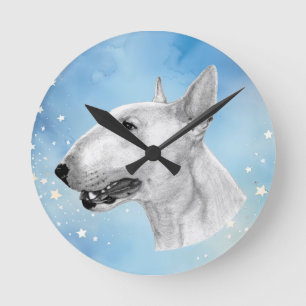 Hand Drawn Bull Terrier Artwork Round Clock