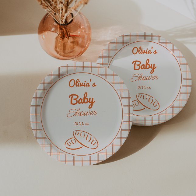 Hand Drawn Bun In The Oven Neutral Baby Shower Paper Plate (Creator Uploaded)