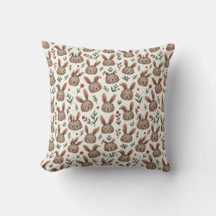 Hand-Drawn Bunny Face Pattern Cushion